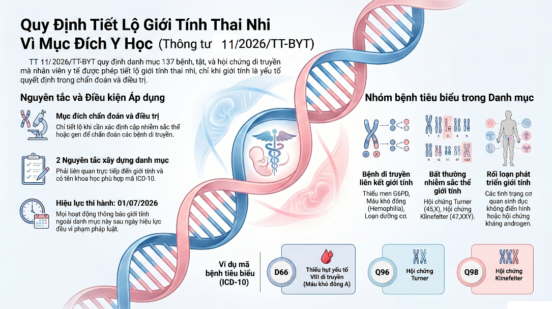 THÔNG TƯ 11/2025/TT-BYT: 137 TRƯỜNG HỢP ĐƯỢC PHÉP THÔNG BÁO GIỚI TÍNH THAI NHI VÌ MỤC ĐÍCH Y TẾ